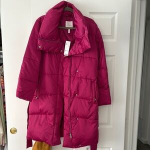 Avec Les Filles Bright Fuchsia Quilted Long Puffer Coat